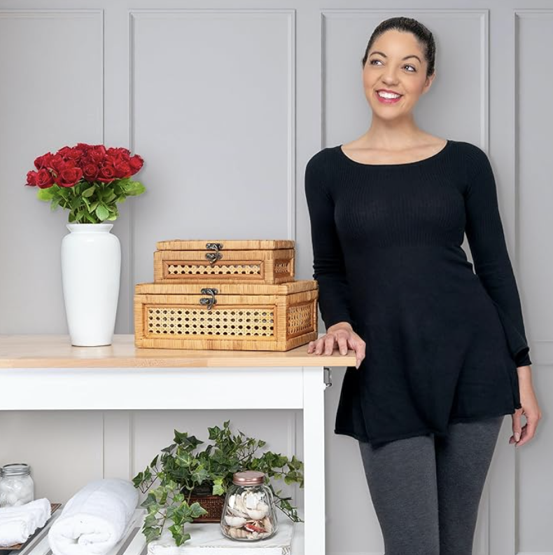 Handcrafted Rattan and Cane Rectangular Display Boxes - Stackable Set of 2 with Woven Lids and Metal Clasps - Creative your Home Storage and Decor for Shelves